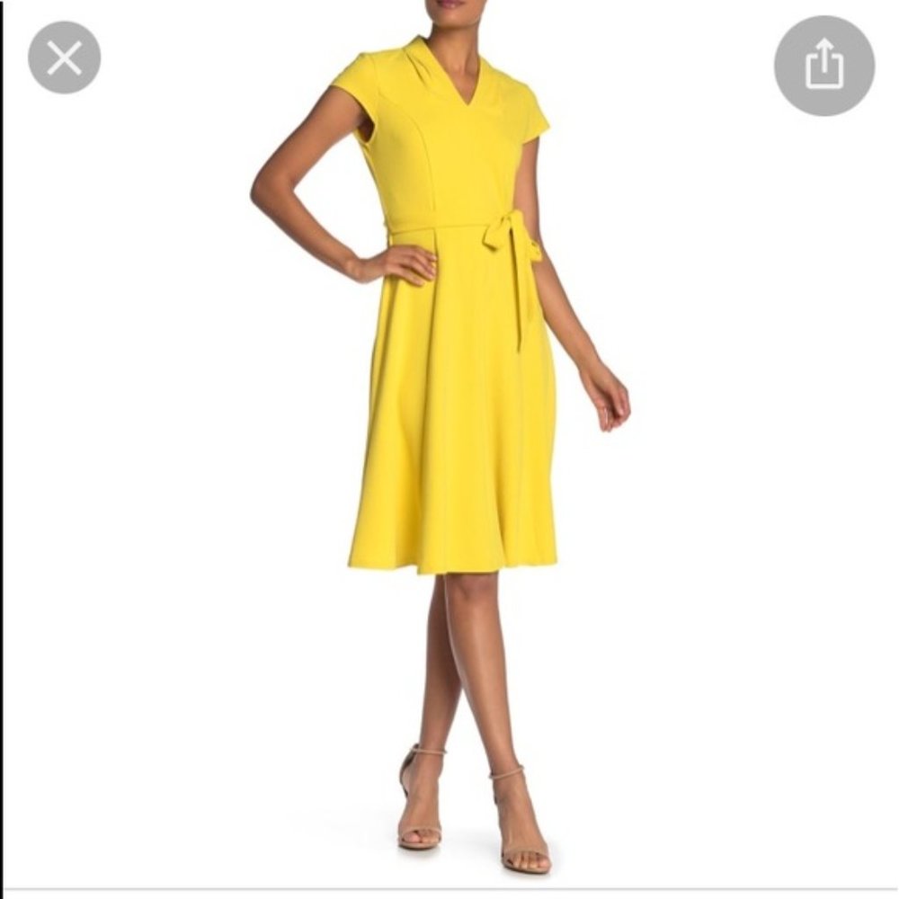 Sharagano Yellow Cap Sleeve Dress New 14